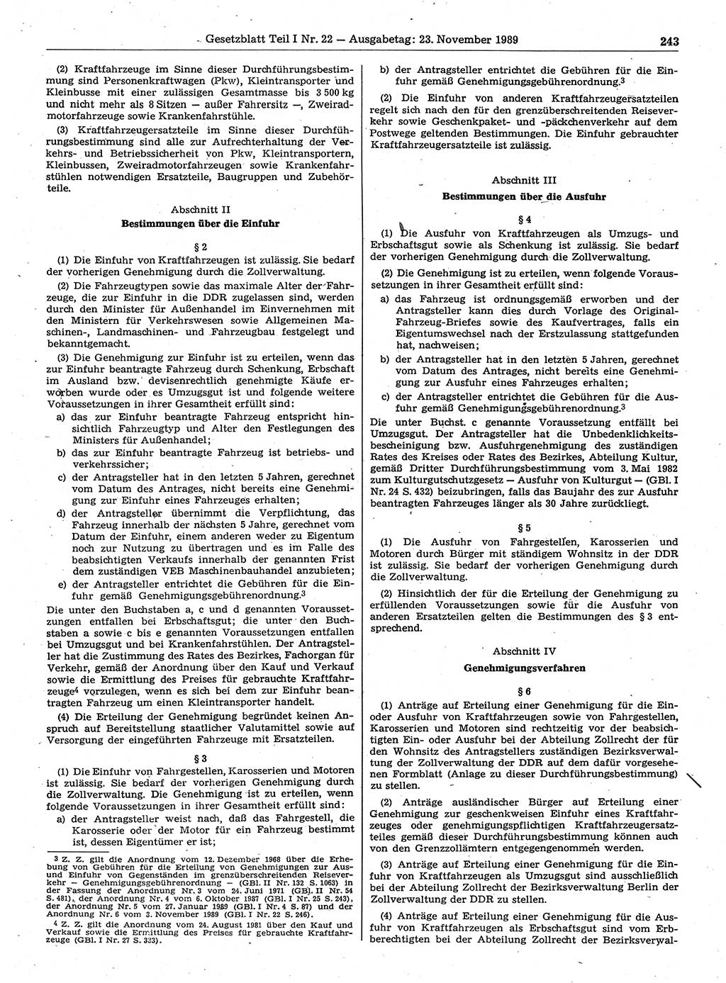 Gesetzblatt (GBl.) der Deutschen Demokratischen Republik (DDR) Teil Ⅰ 1989, Seite 243 (GBl. DDR Ⅰ 1989, S. 243)