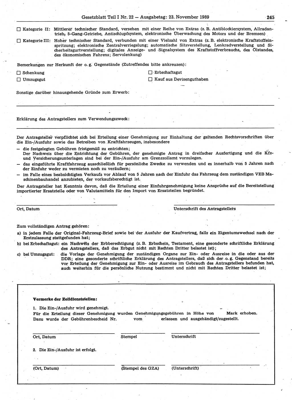 Gesetzblatt (GBl.) der Deutschen Demokratischen Republik (DDR) Teil Ⅰ 1989, Seite 245 (GBl. DDR Ⅰ 1989, S. 245)