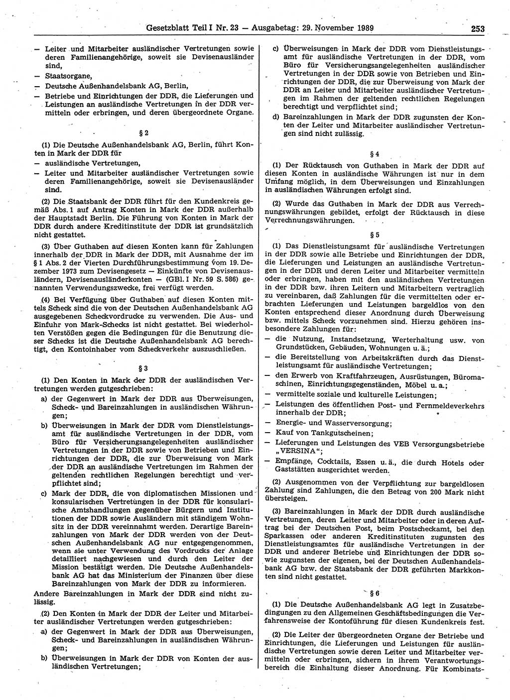 Gesetzblatt (GBl.) der Deutschen Demokratischen Republik (DDR) Teil Ⅰ 1989, Seite 253 (GBl. DDR Ⅰ 1989, S. 253)