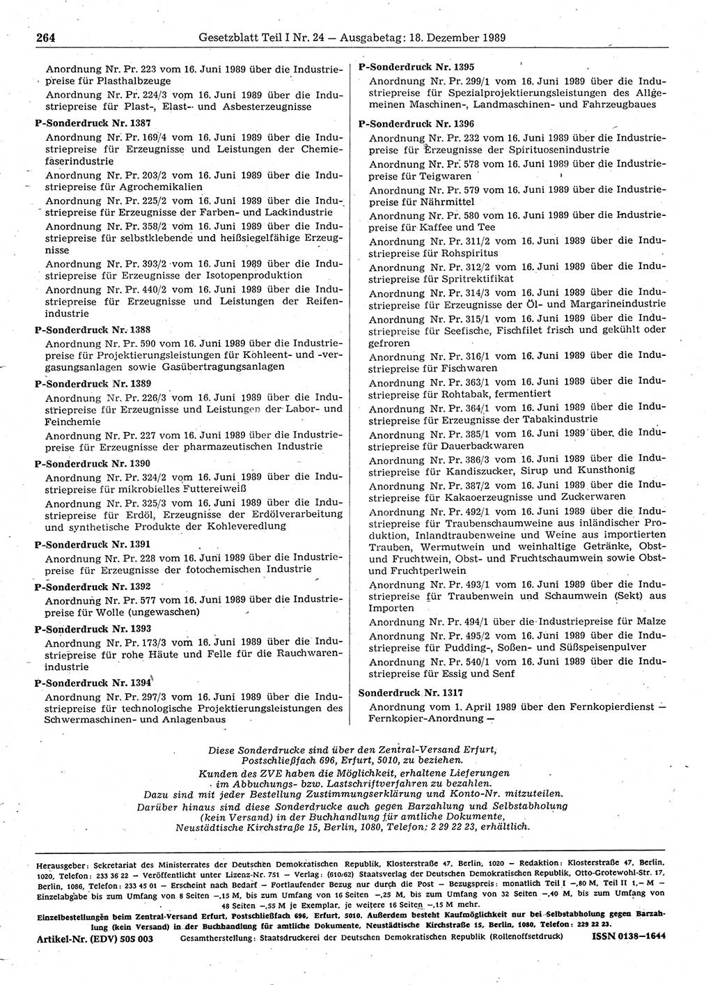 Gesetzblatt (GBl.) der Deutschen Demokratischen Republik (DDR) Teil Ⅰ 1989, Seite 264 (GBl. DDR Ⅰ 1989, S. 264)
