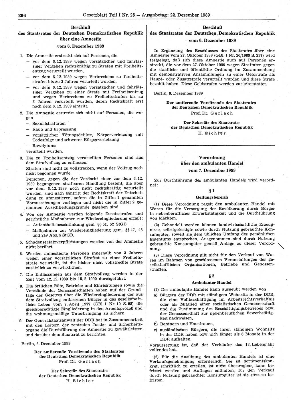 Gesetzblatt (GBl.) der Deutschen Demokratischen Republik (DDR) Teil Ⅰ 1989, Seite 266 (GBl. DDR Ⅰ 1989, S. 266)