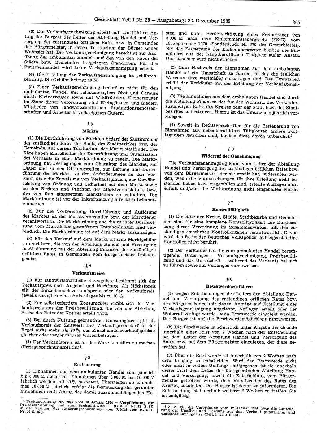 Gesetzblatt (GBl.) der Deutschen Demokratischen Republik (DDR) Teil Ⅰ 1989, Seite 267 (GBl. DDR Ⅰ 1989, S. 267)