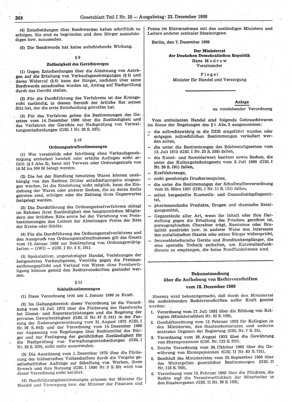 Gesetzblatt (GBl.) der Deutschen Demokratischen Republik (DDR) Teil Ⅰ 1989, Seite 268 (GBl. DDR Ⅰ 1989, S. 268)