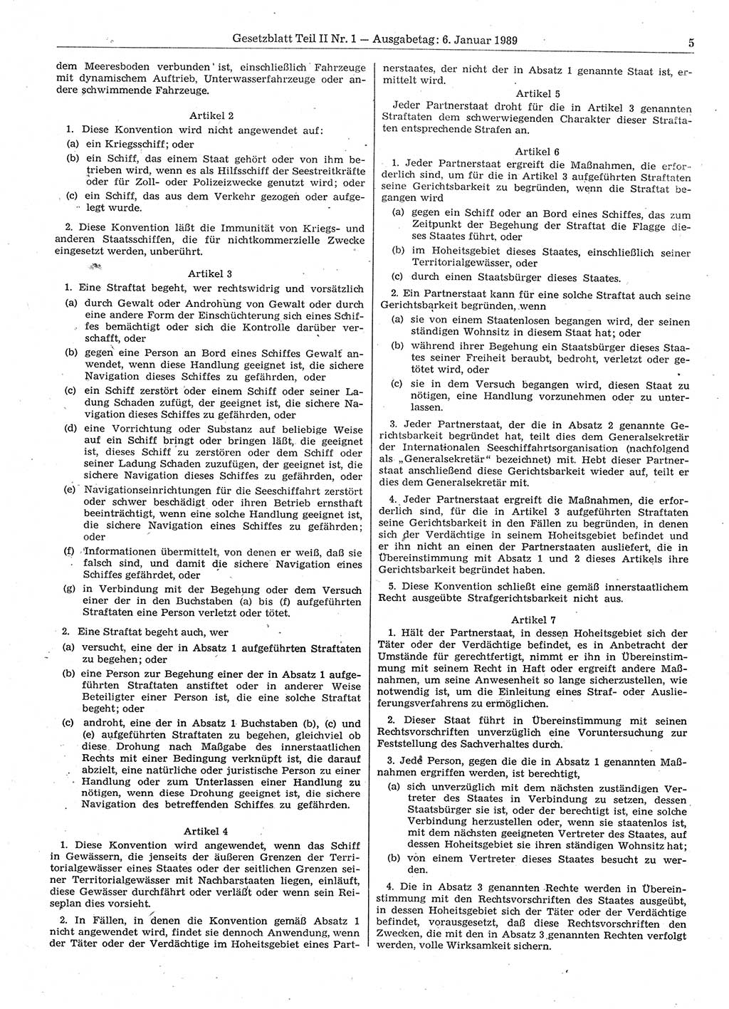 Gesetzblatt (GBl.) der Deutschen Demokratischen Republik (DDR) Teil ⅠⅠ 1989, Seite 5 (GBl. DDR ⅠⅠ 1989, S. 5)