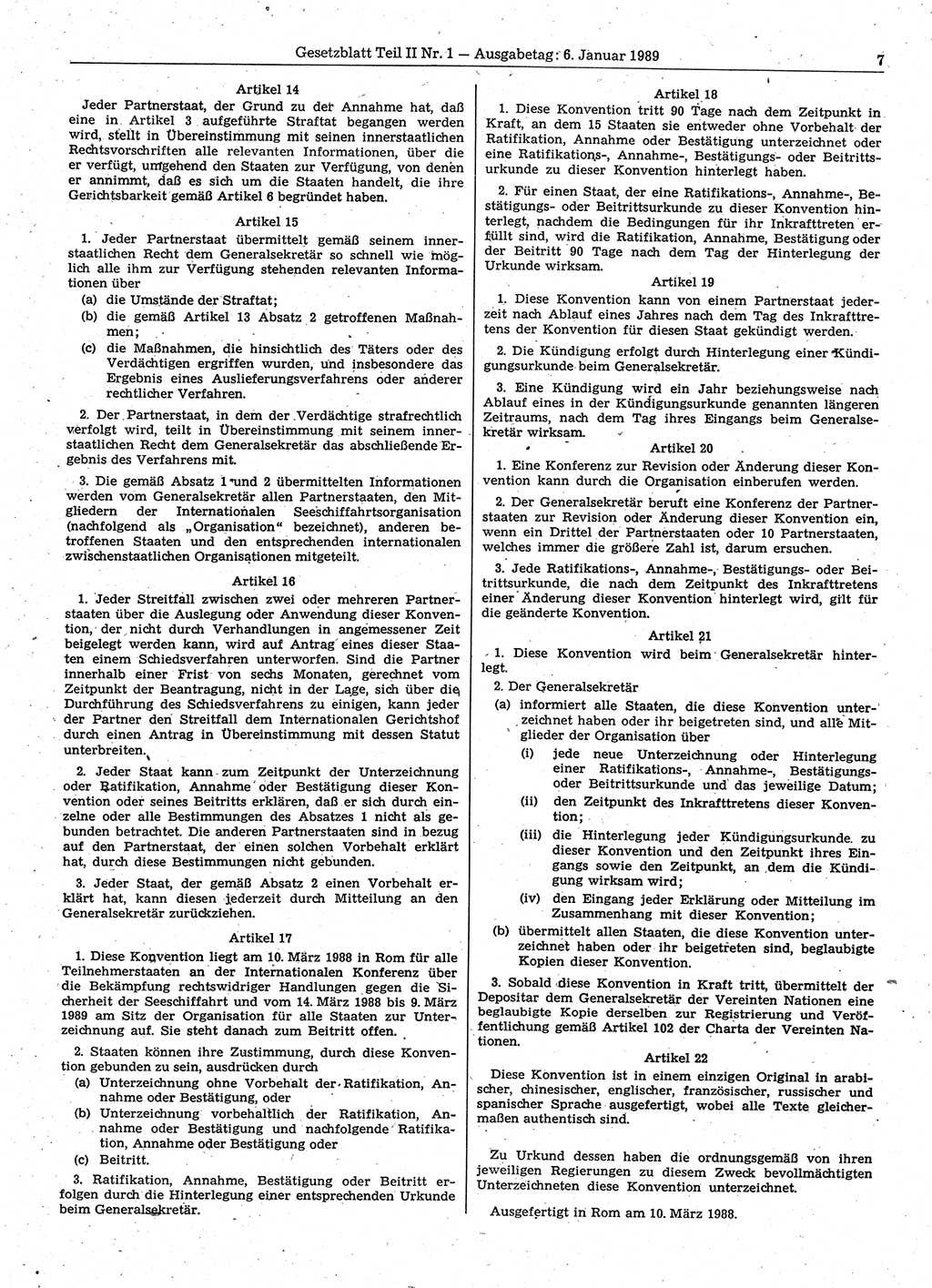 Gesetzblatt (GBl.) der Deutschen Demokratischen Republik (DDR) Teil ⅠⅠ 1989, Seite 7 (GBl. DDR ⅠⅠ 1989, S. 7)