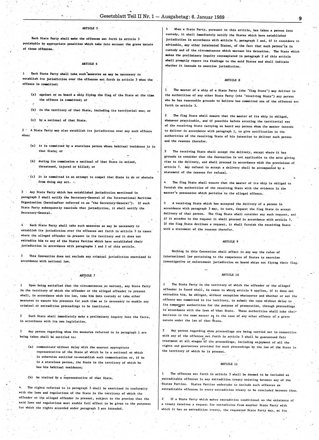 Gesetzblatt (GBl.) der Deutschen Demokratischen Republik (DDR) Teil ⅠⅠ 1989, Seite 9 (GBl. DDR ⅠⅠ 1989, S. 9)