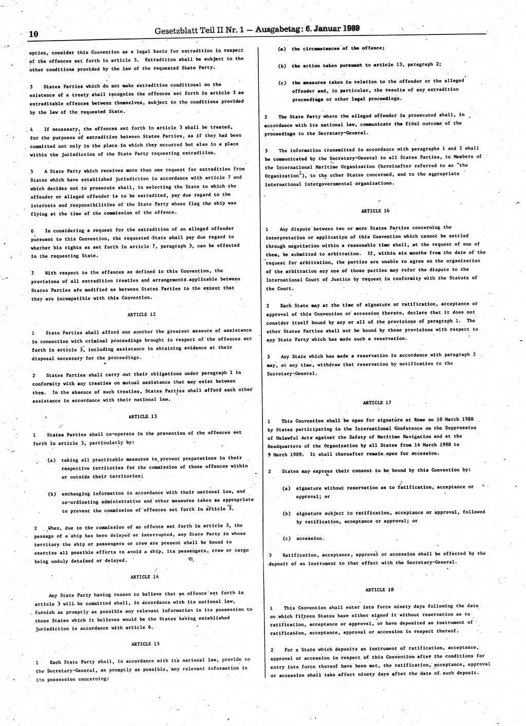 Gesetzblatt (GBl.) der Deutschen Demokratischen Republik (DDR) Teil ⅠⅠ 1989, Seite 10 (GBl. DDR ⅠⅠ 1989, S. 10)