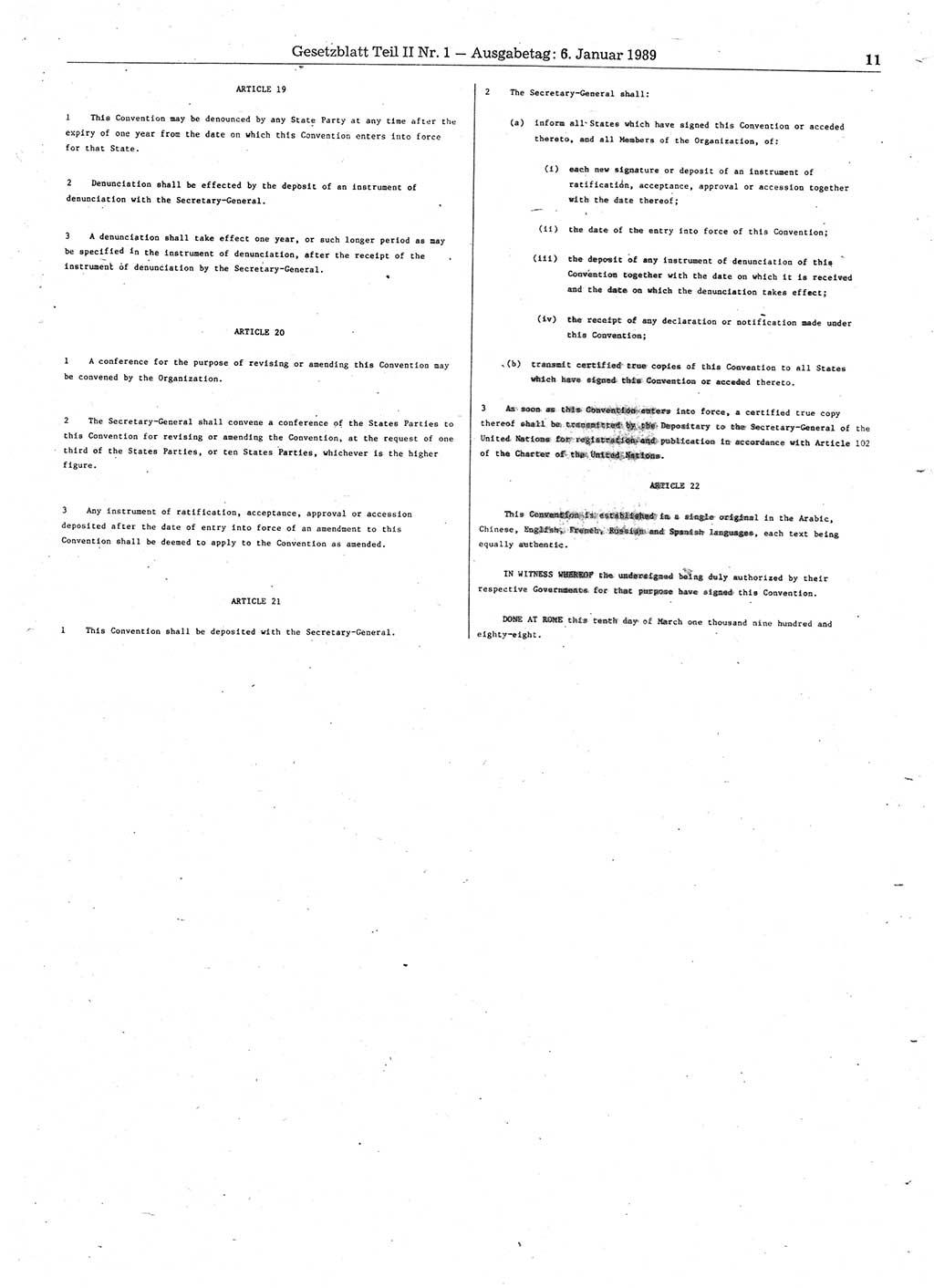 Gesetzblatt (GBl.) der Deutschen Demokratischen Republik (DDR) Teil ⅠⅠ 1989, Seite 11 (GBl. DDR ⅠⅠ 1989, S. 11)