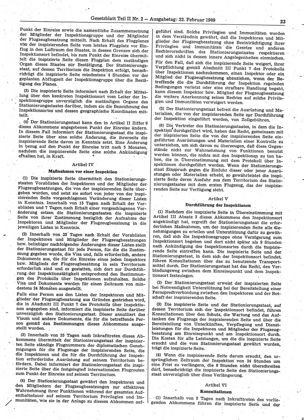 Gesetzblatt (GBl.) der Deutschen Demokratischen Republik (DDR) Teil ⅠⅠ 1989, Seite 23 (GBl. DDR ⅠⅠ 1989, S. 23)