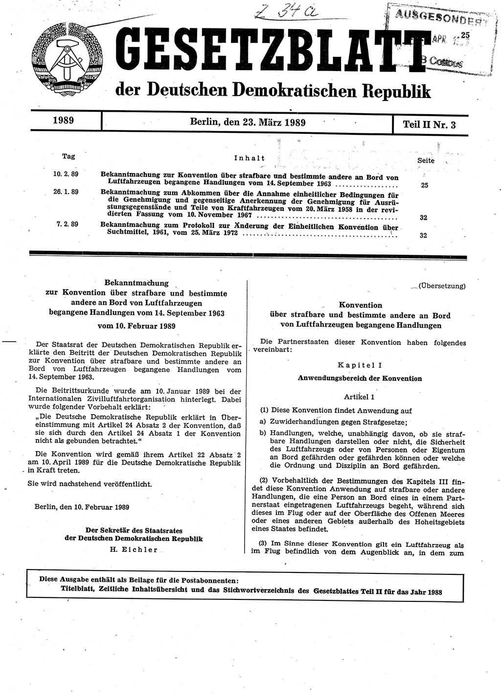 Gesetzblatt (GBl.) der Deutschen Demokratischen Republik (DDR) Teil ⅠⅠ 1989, Seite 25 (GBl. DDR ⅠⅠ 1989, S. 25)