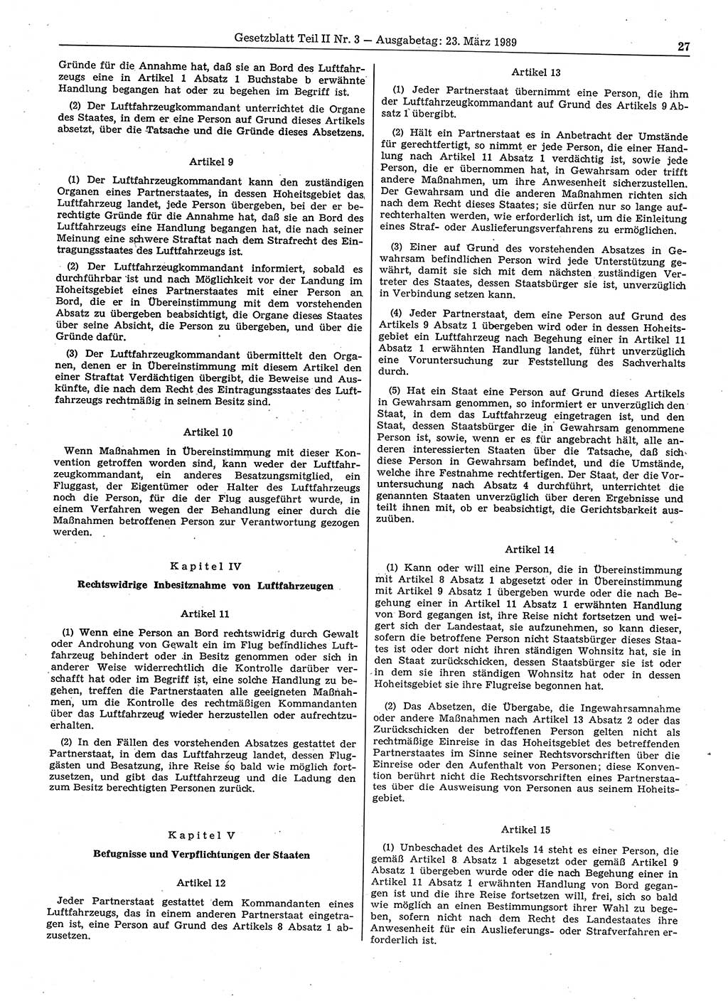 Gesetzblatt (GBl.) der Deutschen Demokratischen Republik (DDR) Teil ⅠⅠ 1989, Seite 27 (GBl. DDR ⅠⅠ 1989, S. 27)