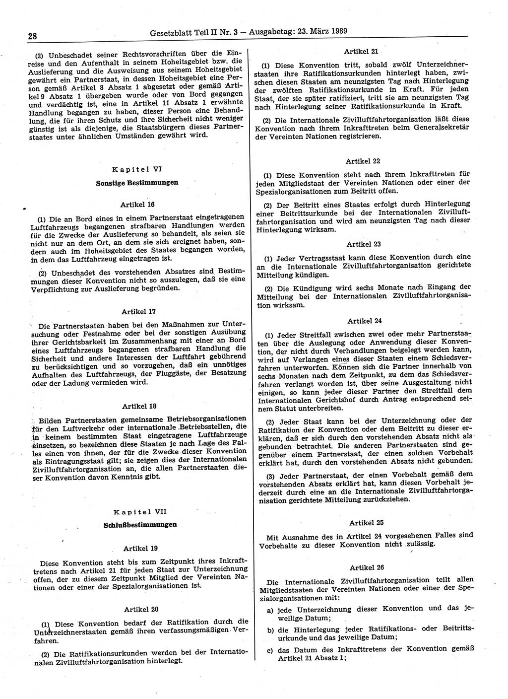 Gesetzblatt (GBl.) der Deutschen Demokratischen Republik (DDR) Teil ⅠⅠ 1989, Seite 28 (GBl. DDR ⅠⅠ 1989, S. 28)