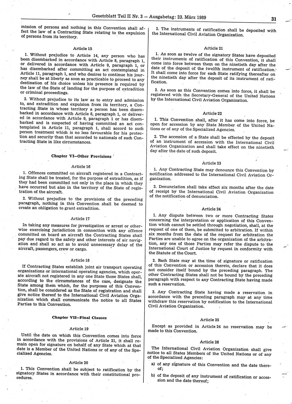 Gesetzblatt (GBl.) der Deutschen Demokratischen Republik (DDR) Teil ⅠⅠ 1989, Seite 31 (GBl. DDR ⅠⅠ 1989, S. 31)