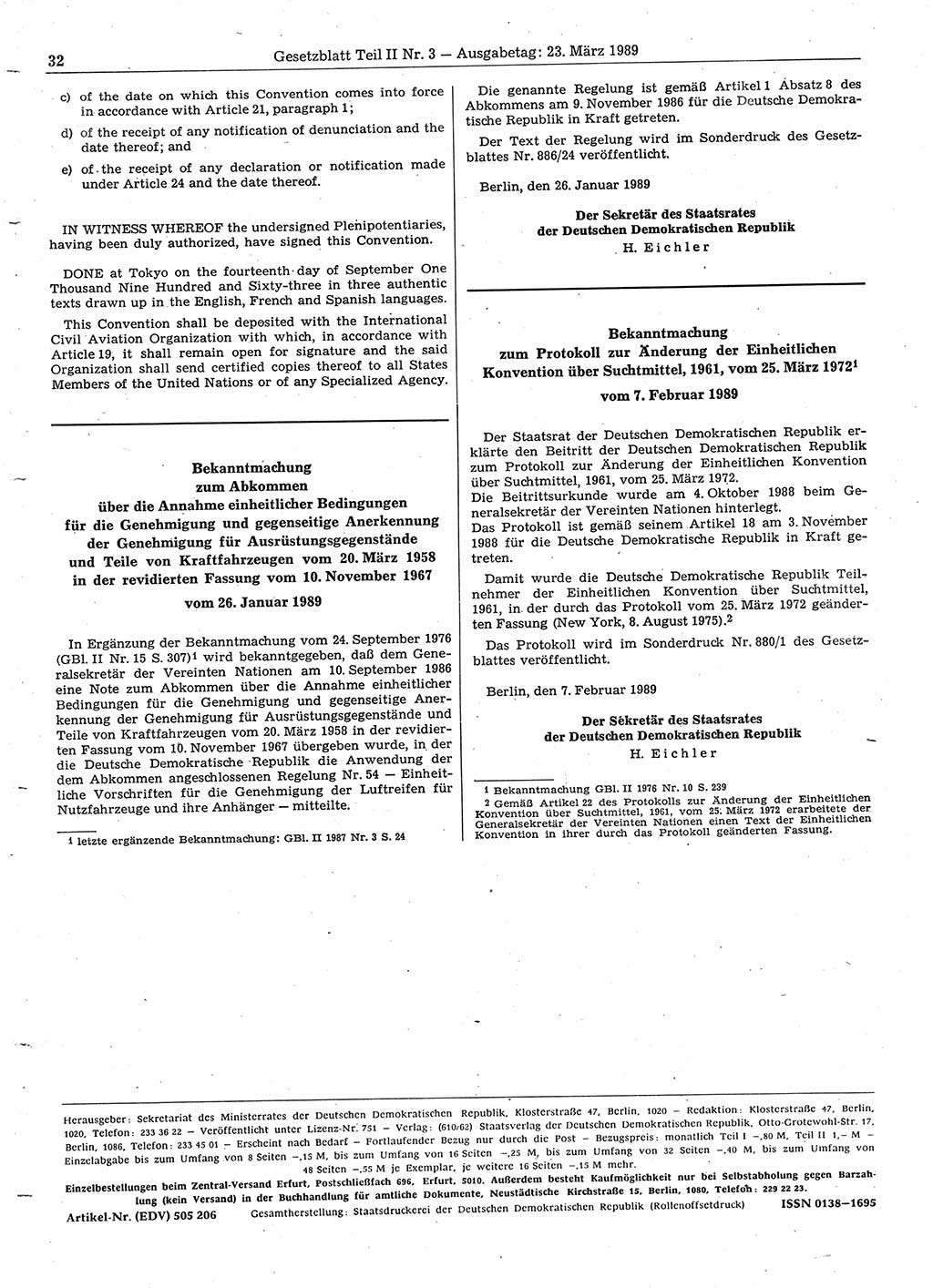 Gesetzblatt (GBl.) der Deutschen Demokratischen Republik (DDR) Teil ⅠⅠ 1989, Seite 32 (GBl. DDR ⅠⅠ 1989, S. 32)