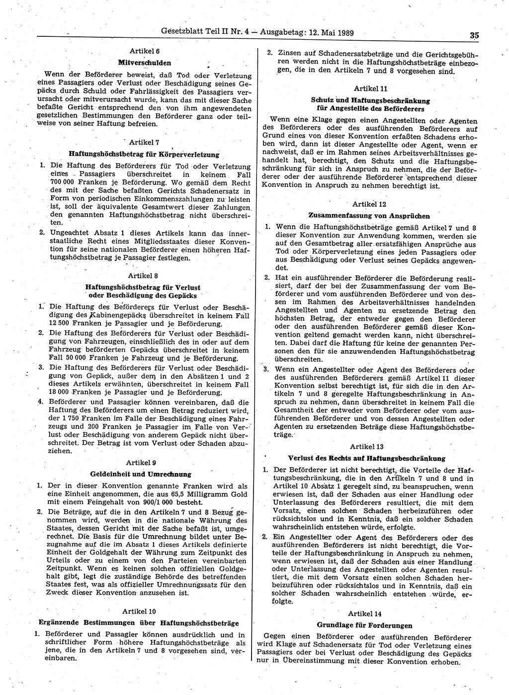 Gesetzblatt (GBl.) der Deutschen Demokratischen Republik (DDR) Teil ⅠⅠ 1989, Seite 35 (GBl. DDR ⅠⅠ 1989, S. 35)