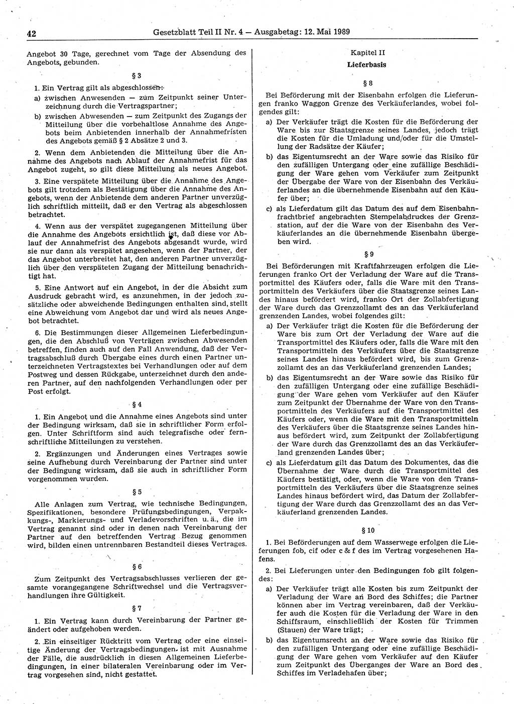 Gesetzblatt (GBl.) der Deutschen Demokratischen Republik (DDR) Teil ⅠⅠ 1989, Seite 42 (GBl. DDR ⅠⅠ 1989, S. 42)