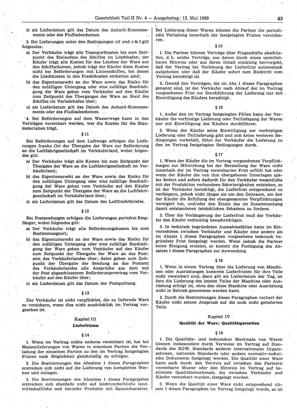 Gesetzblatt (GBl.) der Deutschen Demokratischen Republik (DDR) Teil ⅠⅠ 1989, Seite 43 (GBl. DDR ⅠⅠ 1989, S. 43)
