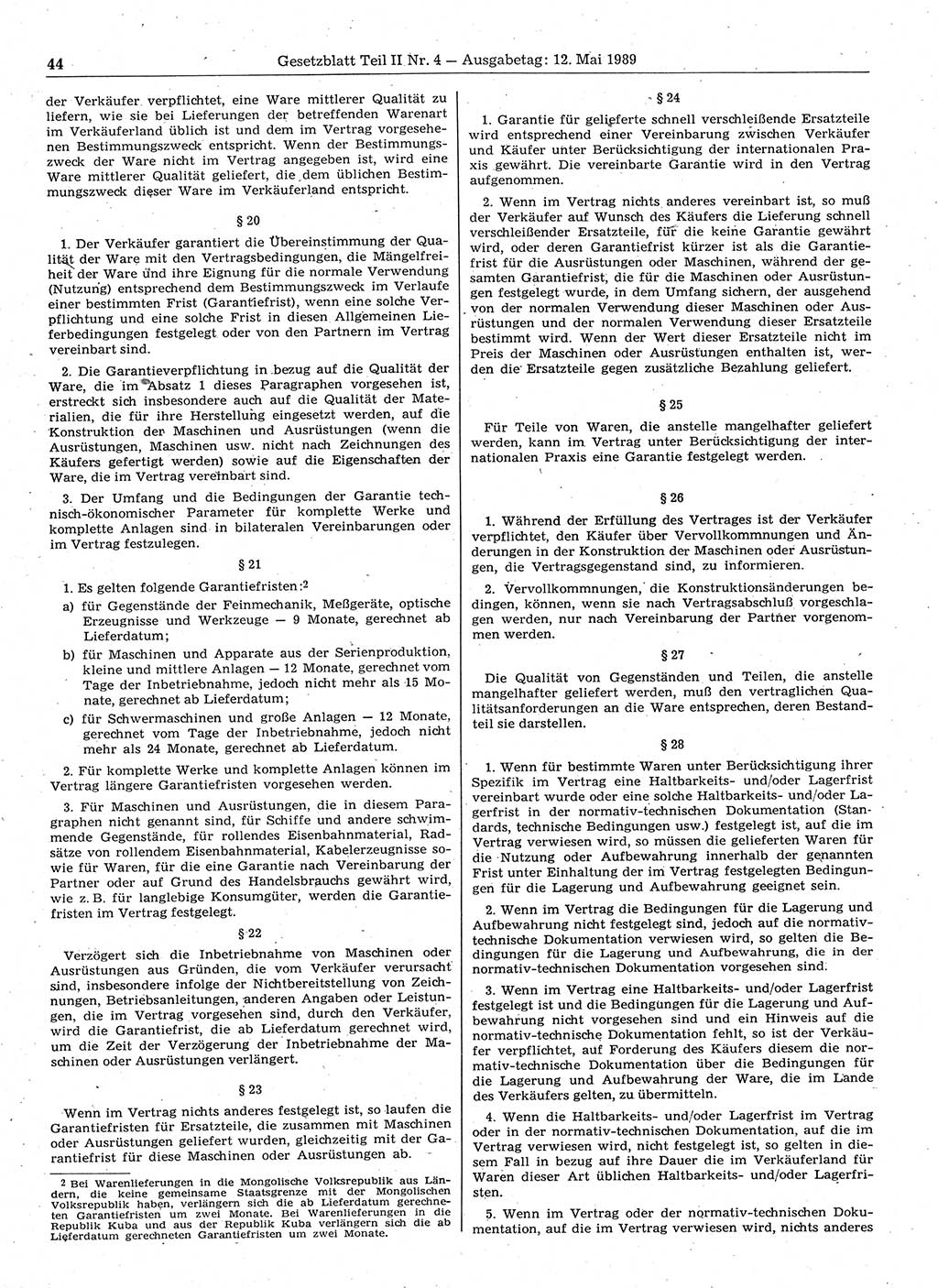 Gesetzblatt (GBl.) der Deutschen Demokratischen Republik (DDR) Teil ⅠⅠ 1989, Seite 44 (GBl. DDR ⅠⅠ 1989, S. 44)