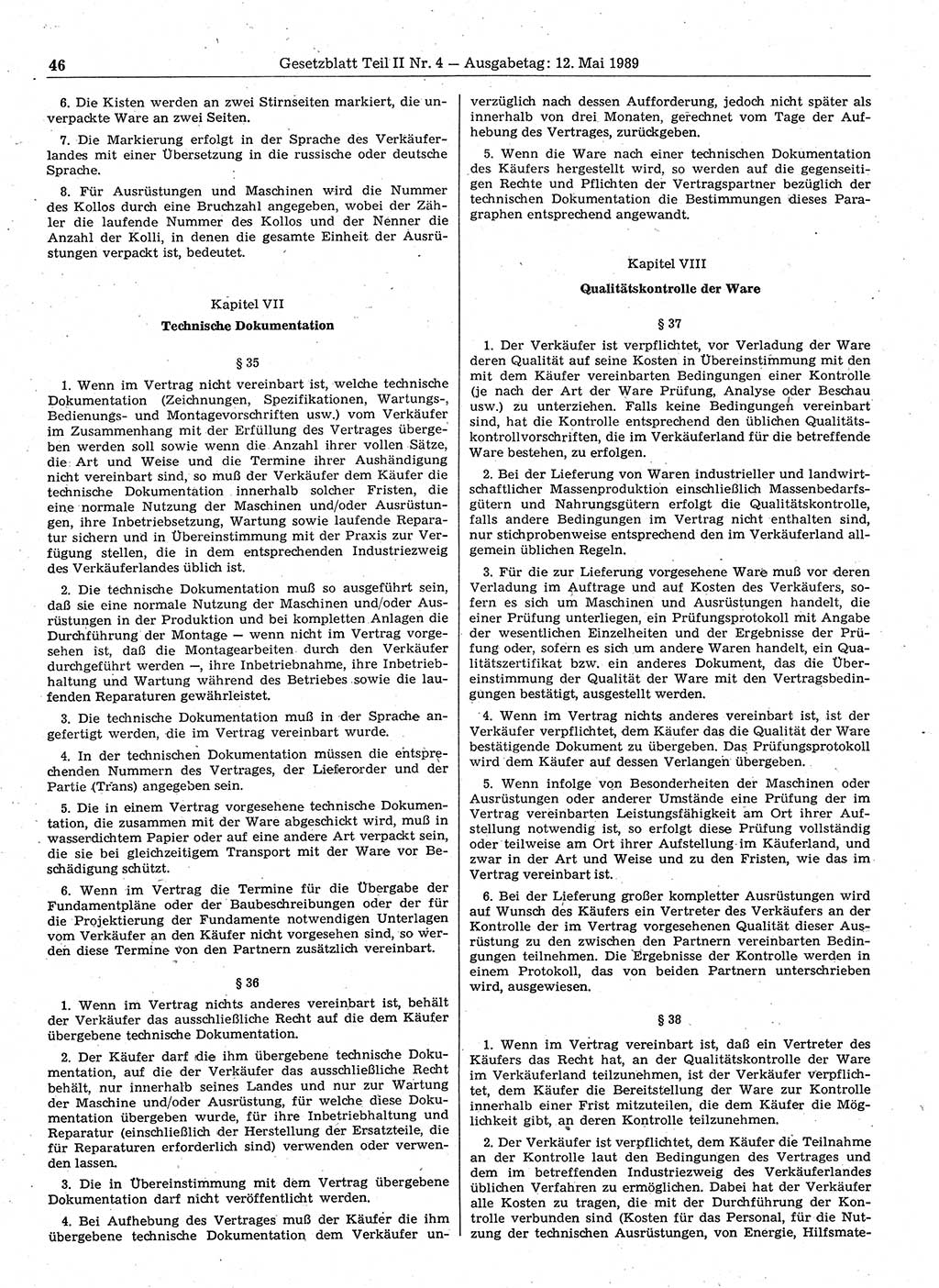 Gesetzblatt (GBl.) der Deutschen Demokratischen Republik (DDR) Teil ⅠⅠ 1989, Seite 46 (GBl. DDR ⅠⅠ 1989, S. 46)