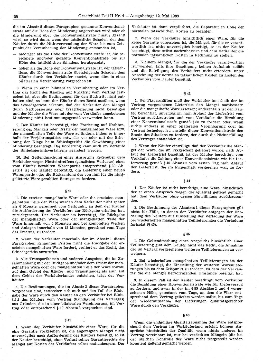 Gesetzblatt (GBl.) der Deutschen Demokratischen Republik (DDR) Teil ⅠⅠ 1989, Seite 48 (GBl. DDR ⅠⅠ 1989, S. 48)