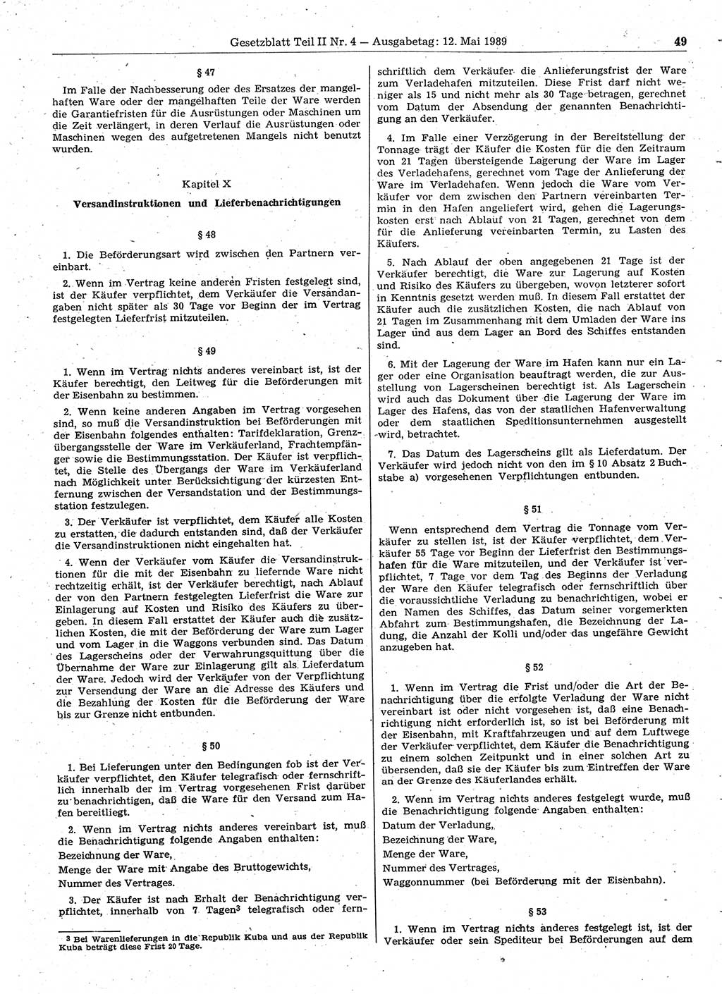 Gesetzblatt (GBl.) der Deutschen Demokratischen Republik (DDR) Teil ⅠⅠ 1989, Seite 49 (GBl. DDR ⅠⅠ 1989, S. 49)