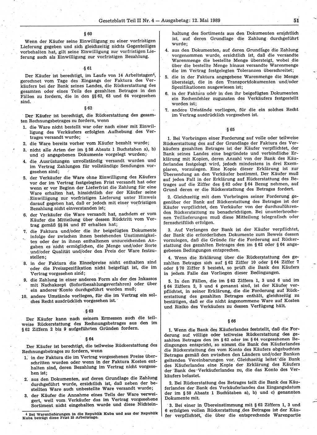 Gesetzblatt (GBl.) der Deutschen Demokratischen Republik (DDR) Teil ⅠⅠ 1989, Seite 51 (GBl. DDR ⅠⅠ 1989, S. 51)