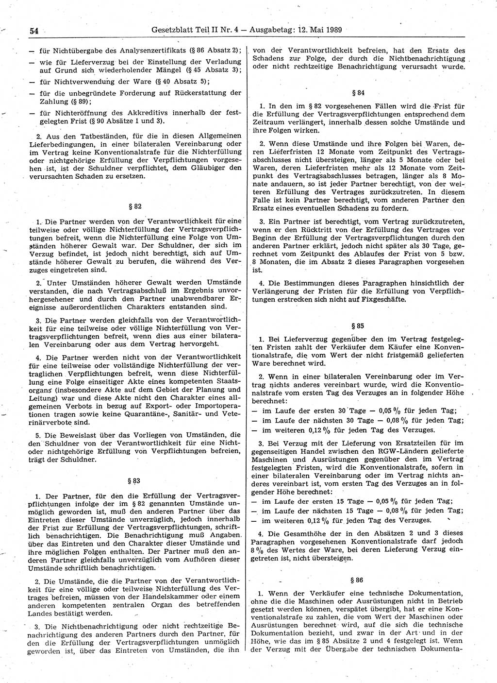 Gesetzblatt (GBl.) der Deutschen Demokratischen Republik (DDR) Teil ⅠⅠ 1989, Seite 54 (GBl. DDR ⅠⅠ 1989, S. 54)