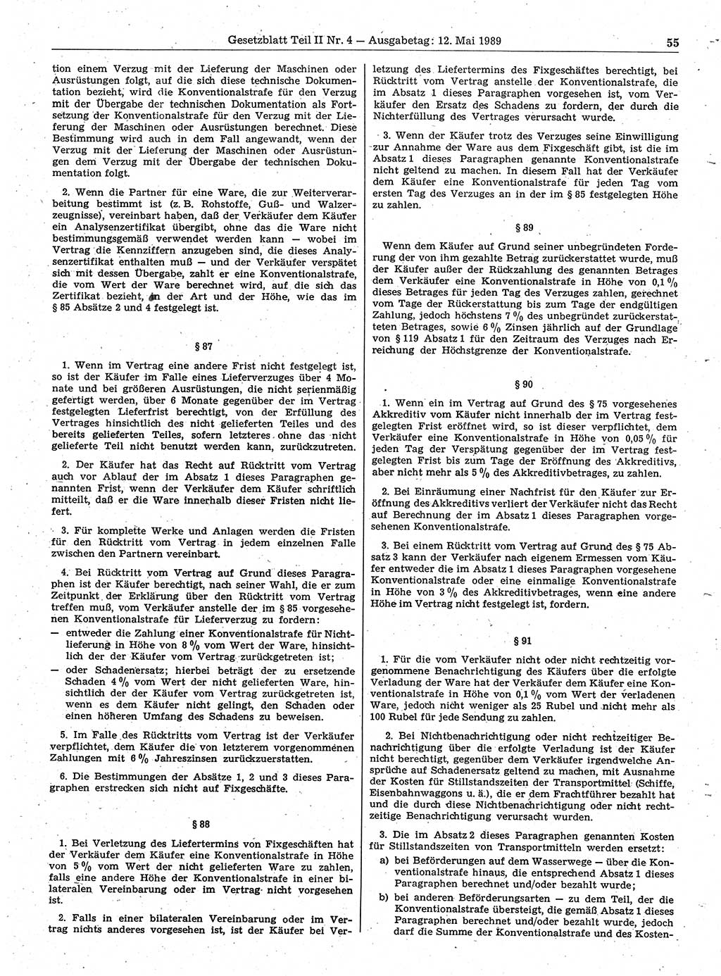 Gesetzblatt (GBl.) der Deutschen Demokratischen Republik (DDR) Teil ⅠⅠ 1989, Seite 55 (GBl. DDR ⅠⅠ 1989, S. 55)