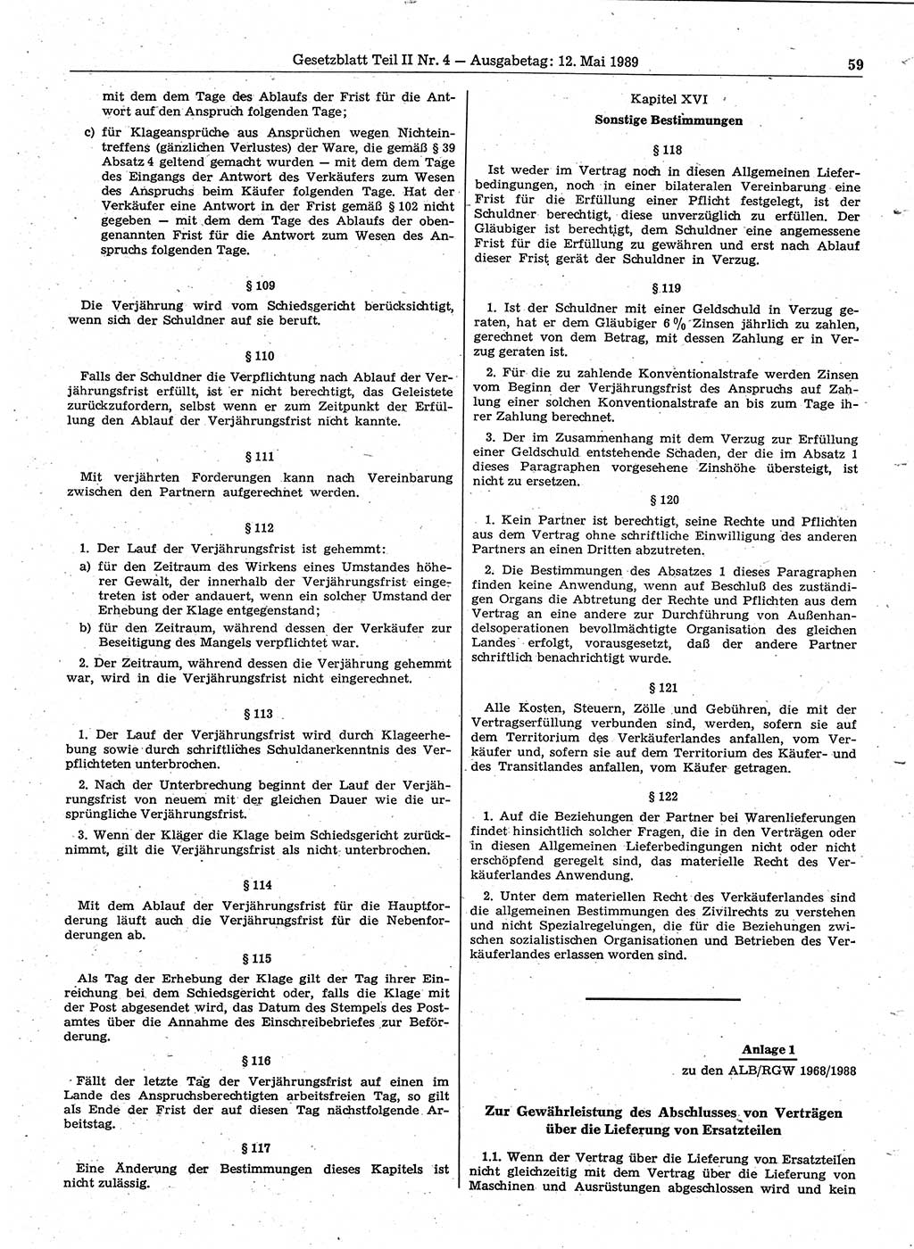 Gesetzblatt (GBl.) der Deutschen Demokratischen Republik (DDR) Teil ⅠⅠ 1989, Seite 59 (GBl. DDR ⅠⅠ 1989, S. 59)