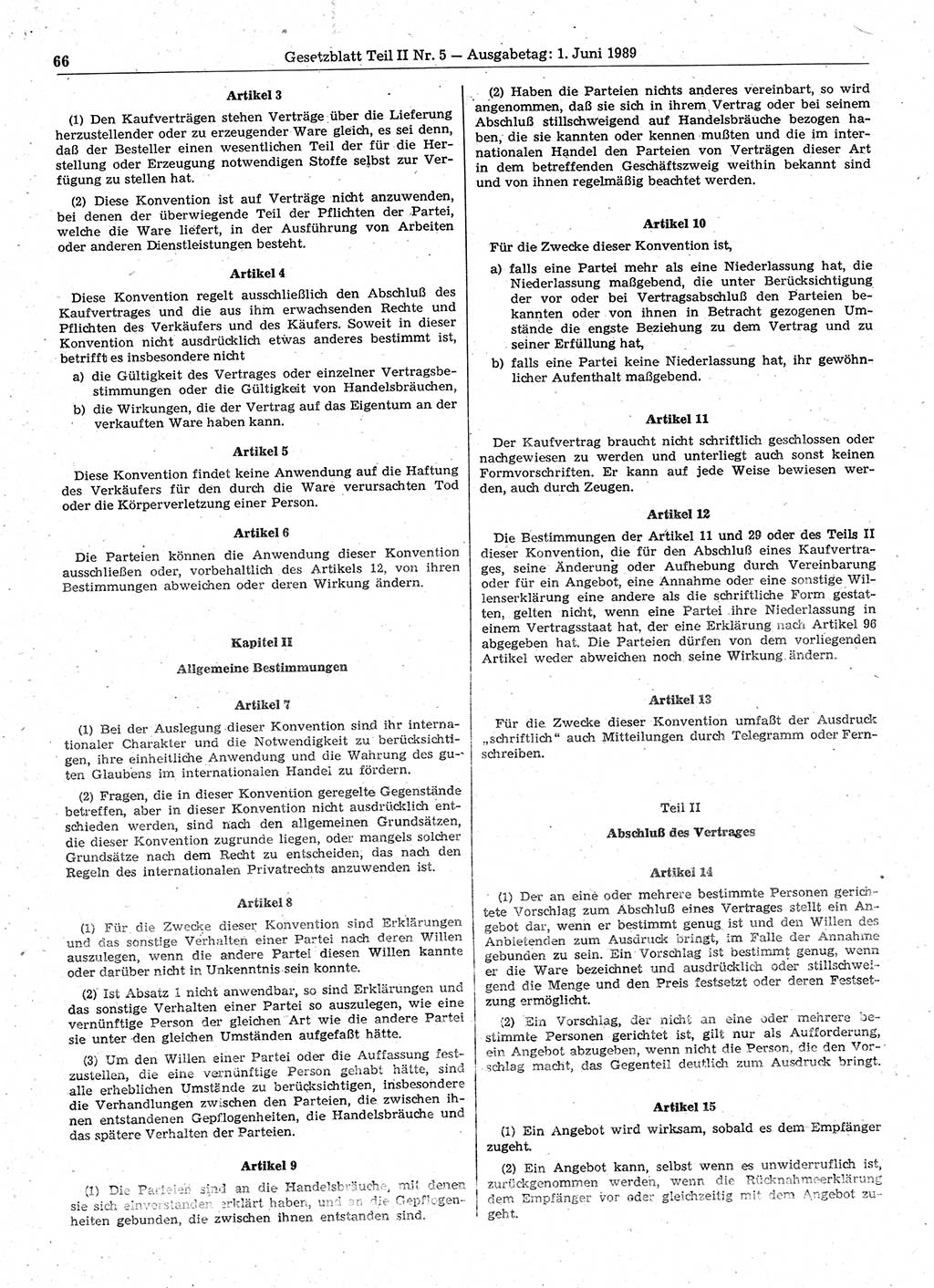 Gesetzblatt (GBl.) der Deutschen Demokratischen Republik (DDR) Teil ⅠⅠ 1989, Seite 66 (GBl. DDR ⅠⅠ 1989, S. 66)