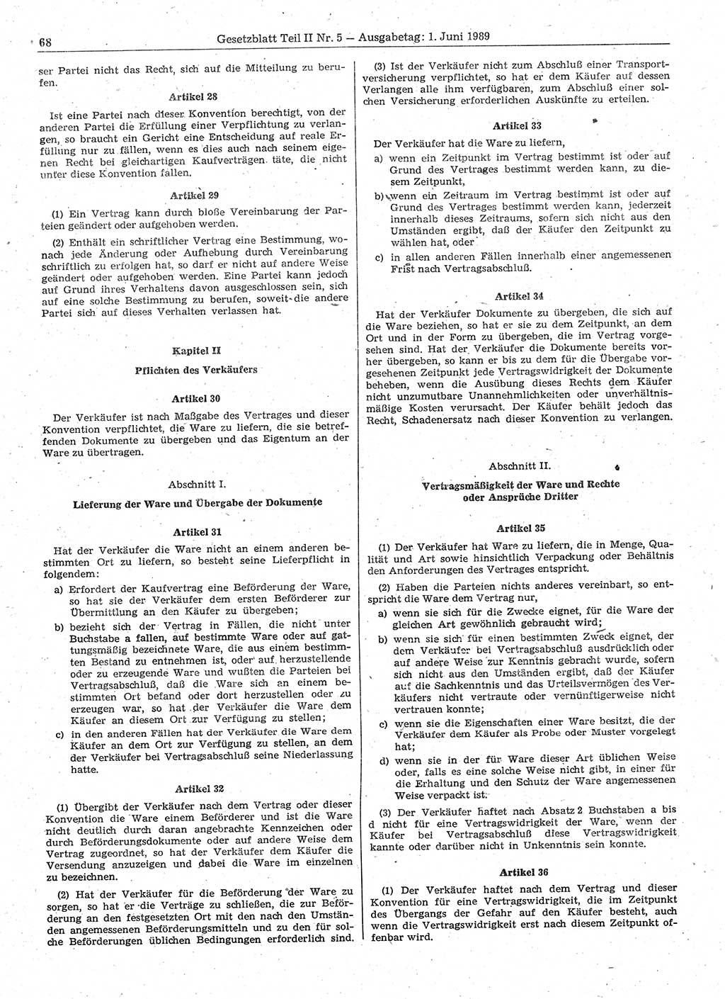 Gesetzblatt (GBl.) der Deutschen Demokratischen Republik (DDR) Teil ⅠⅠ 1989, Seite 68 (GBl. DDR ⅠⅠ 1989, S. 68)