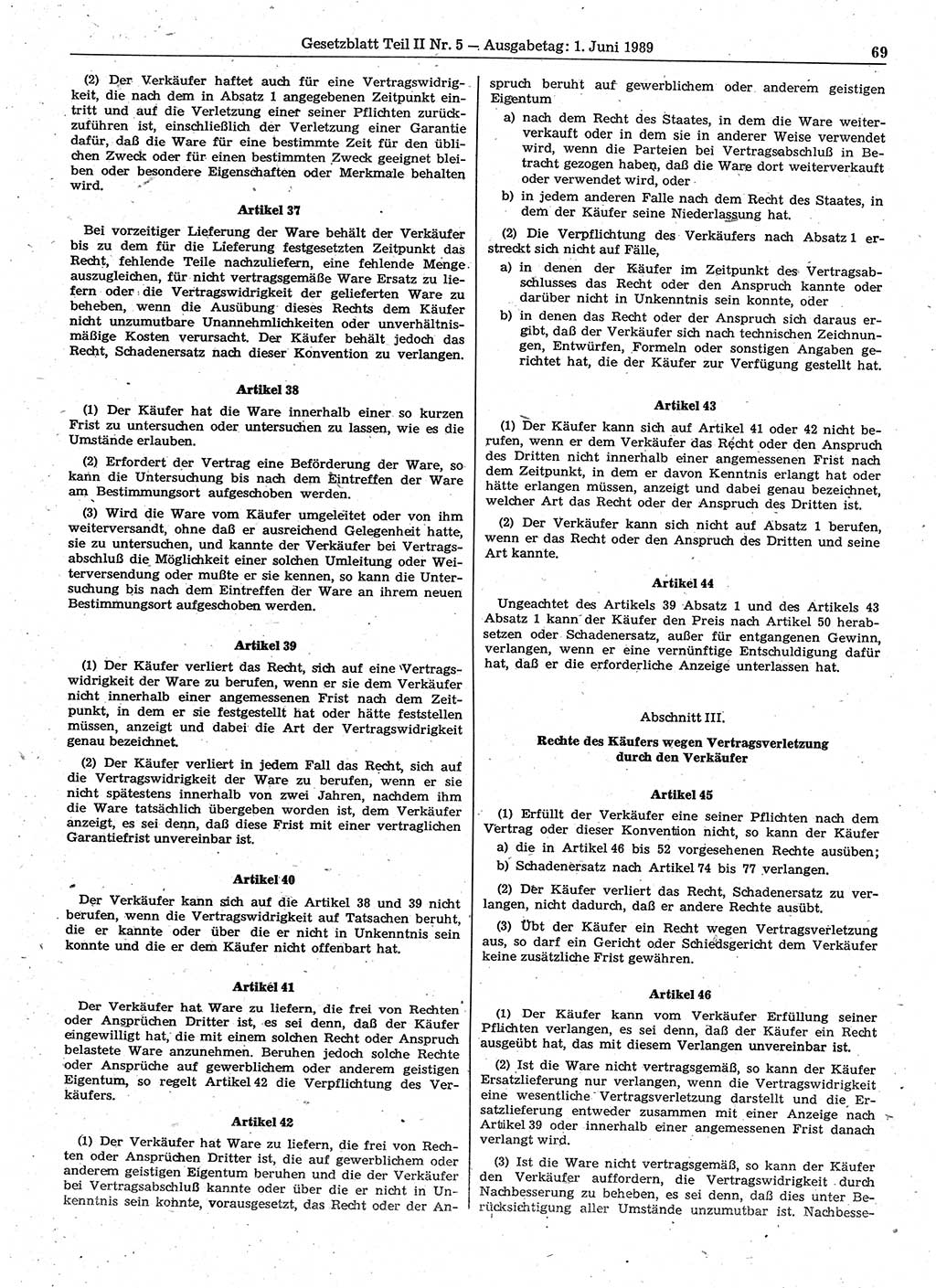 Gesetzblatt (GBl.) der Deutschen Demokratischen Republik (DDR) Teil ⅠⅠ 1989, Seite 69 (GBl. DDR ⅠⅠ 1989, S. 69)