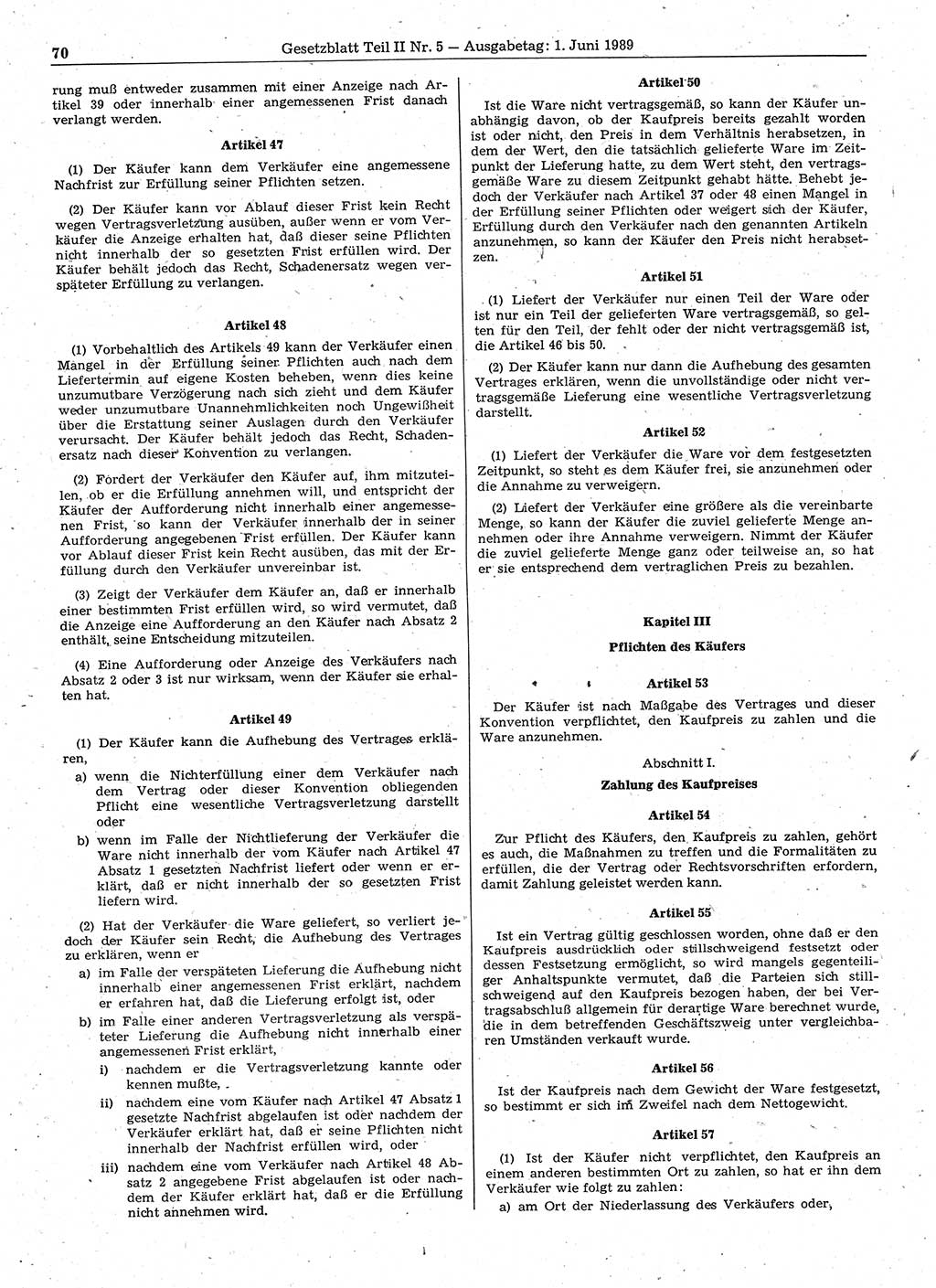Gesetzblatt (GBl.) der Deutschen Demokratischen Republik (DDR) Teil ⅠⅠ 1989, Seite 70 (GBl. DDR ⅠⅠ 1989, S. 70)