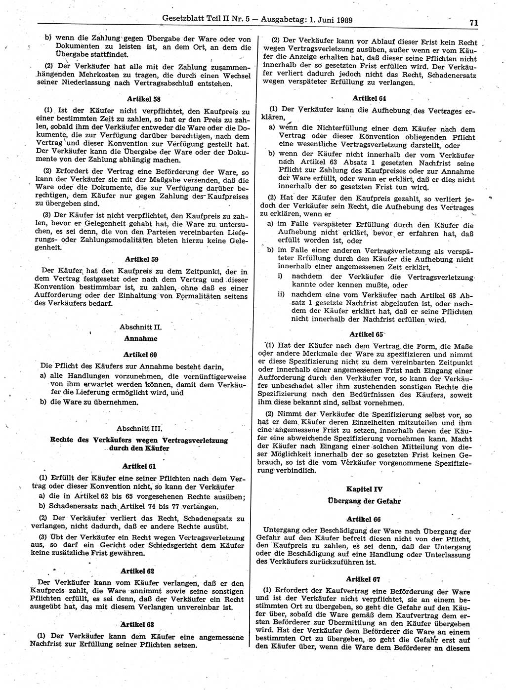 Gesetzblatt (GBl.) der Deutschen Demokratischen Republik (DDR) Teil ⅠⅠ 1989, Seite 71 (GBl. DDR ⅠⅠ 1989, S. 71)