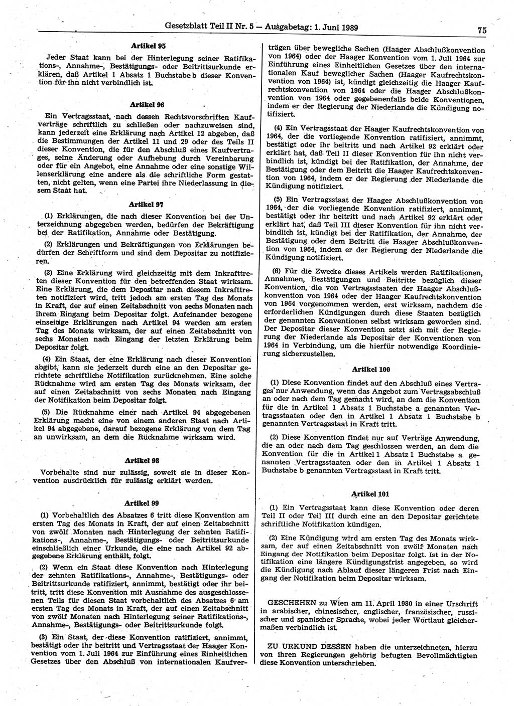 Gesetzblatt (GBl.) der Deutschen Demokratischen Republik (DDR) Teil ⅠⅠ 1989, Seite 75 (GBl. DDR ⅠⅠ 1989, S. 75)
