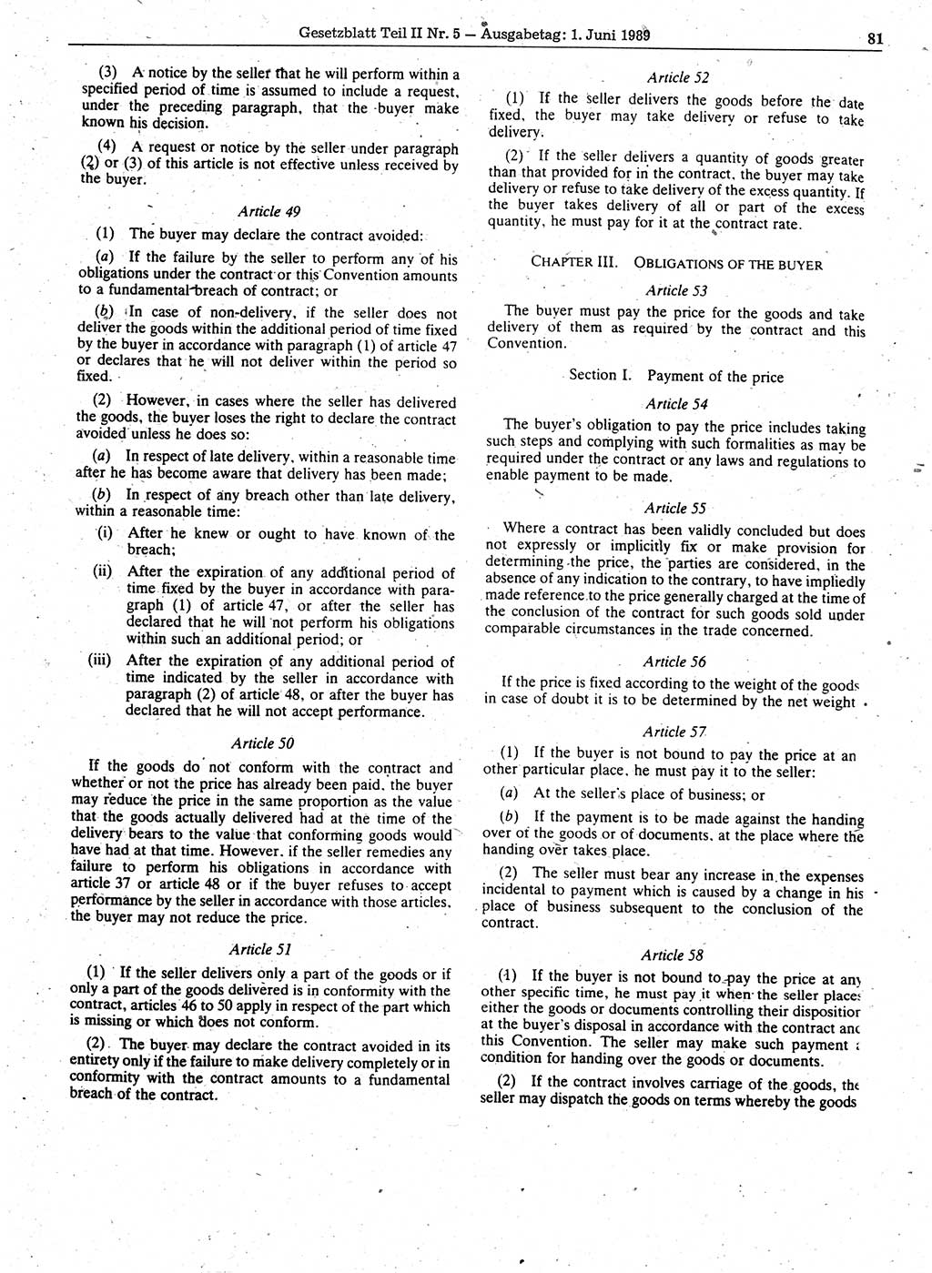 Gesetzblatt (GBl.) der Deutschen Demokratischen Republik (DDR) Teil ⅠⅠ 1989, Seite 81 (GBl. DDR ⅠⅠ 1989, S. 81)