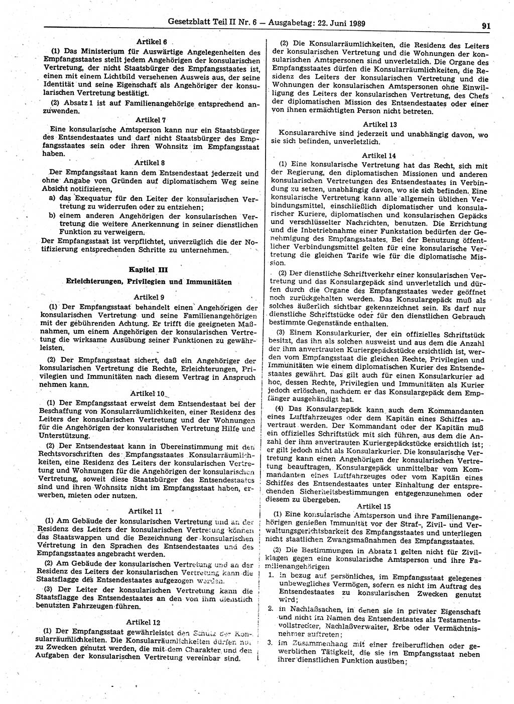 Gesetzblatt (GBl.) der Deutschen Demokratischen Republik (DDR) Teil ⅠⅠ 1989, Seite 91 (GBl. DDR ⅠⅠ 1989, S. 91)