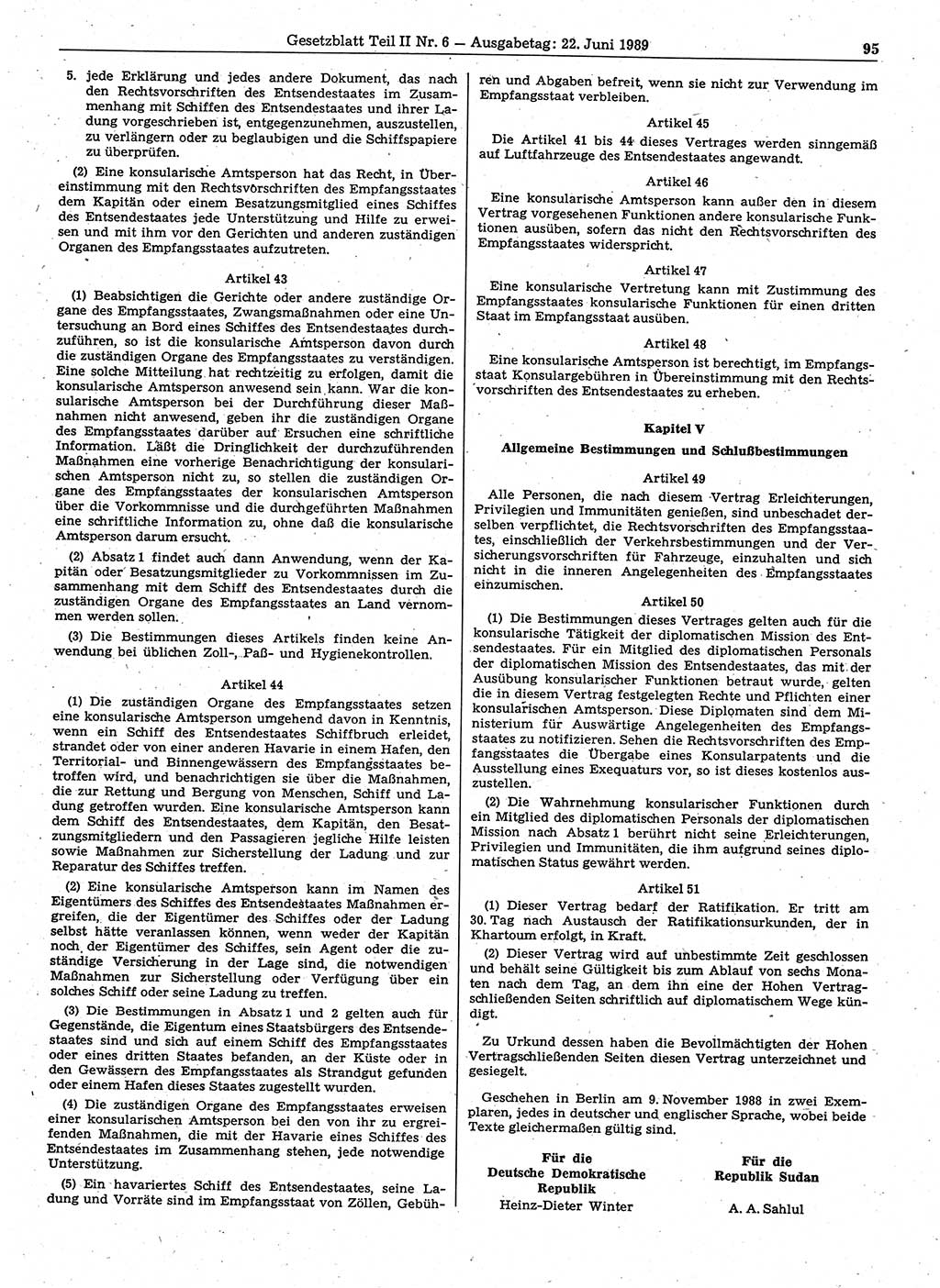 Gesetzblatt (GBl.) der Deutschen Demokratischen Republik (DDR) Teil ⅠⅠ 1989, Seite 95 (GBl. DDR ⅠⅠ 1989, S. 95)