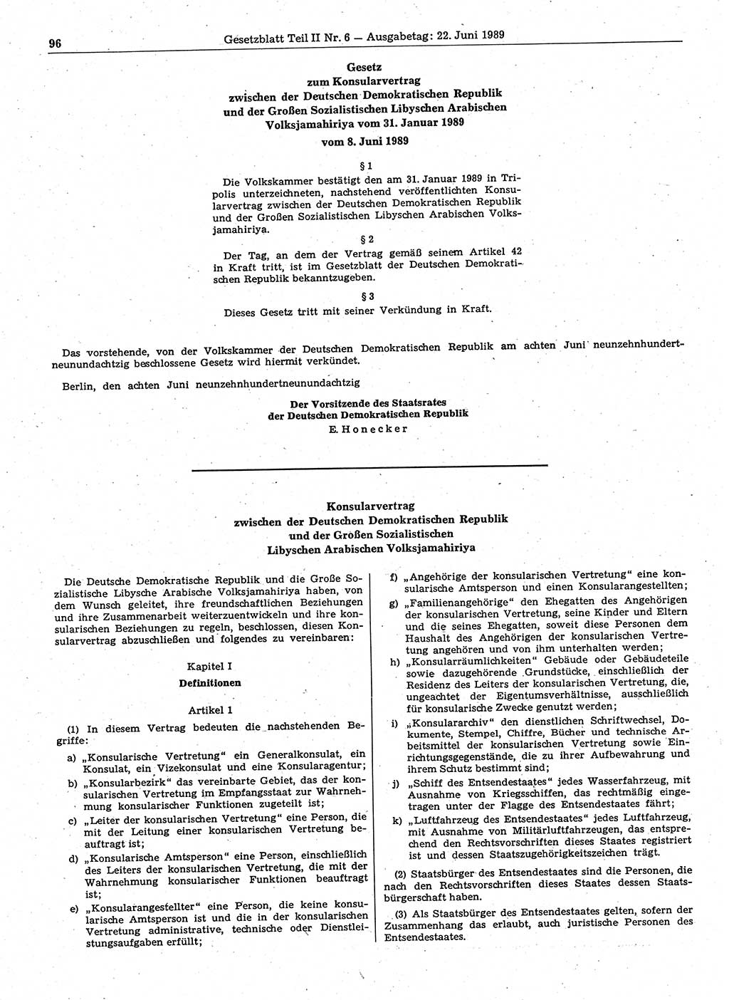 Gesetzblatt (GBl.) der Deutschen Demokratischen Republik (DDR) Teil ⅠⅠ 1989, Seite 96 (GBl. DDR ⅠⅠ 1989, S. 96)