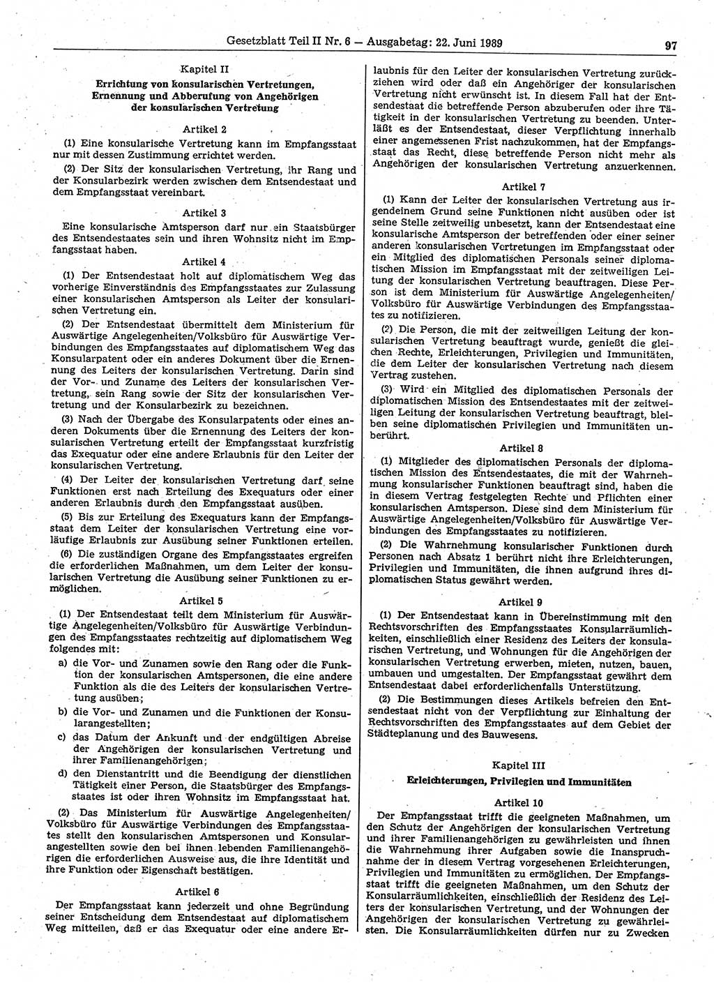 Gesetzblatt (GBl.) der Deutschen Demokratischen Republik (DDR) Teil ⅠⅠ 1989, Seite 97 (GBl. DDR ⅠⅠ 1989, S. 97)