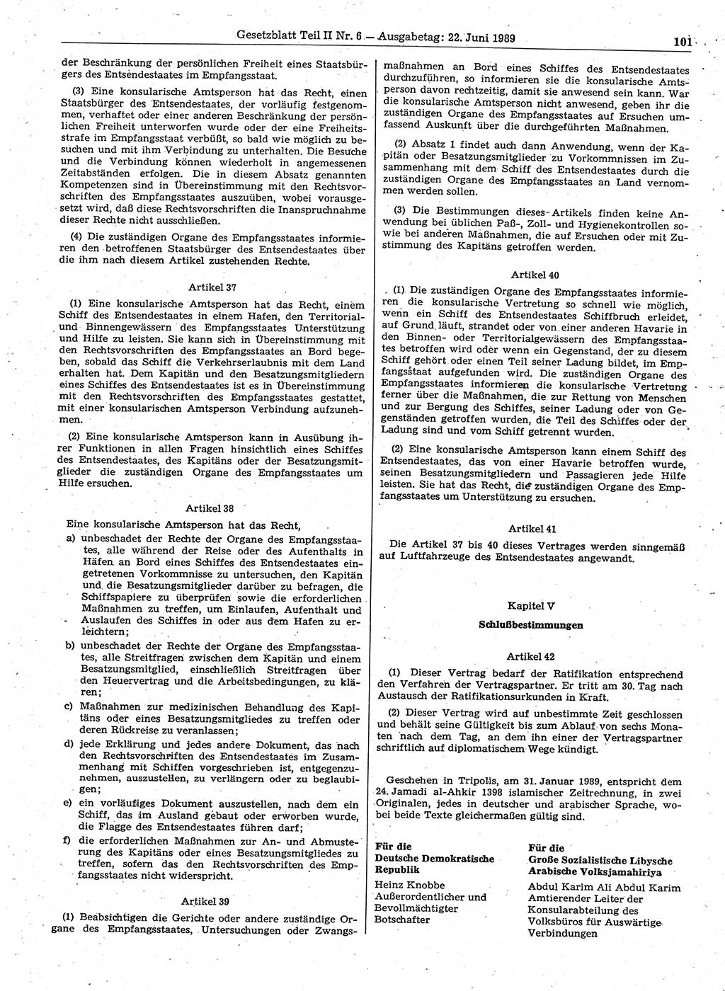 Gesetzblatt (GBl.) der Deutschen Demokratischen Republik (DDR) Teil ⅠⅠ 1989, Seite 101 (GBl. DDR ⅠⅠ 1989, S. 101)