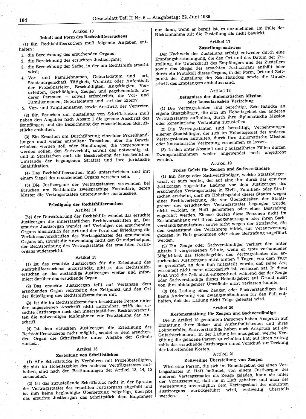 Gesetzblatt (GBl.) der Deutschen Demokratischen Republik (DDR) Teil ⅠⅠ 1989, Seite 104 (GBl. DDR ⅠⅠ 1989, S. 104)