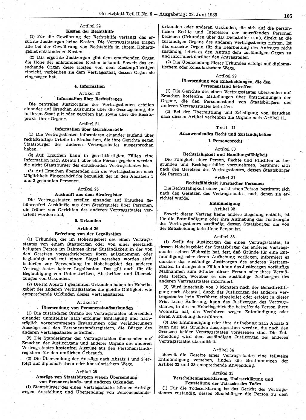 Gesetzblatt (GBl.) der Deutschen Demokratischen Republik (DDR) Teil ⅠⅠ 1989, Seite 105 (GBl. DDR ⅠⅠ 1989, S. 105)