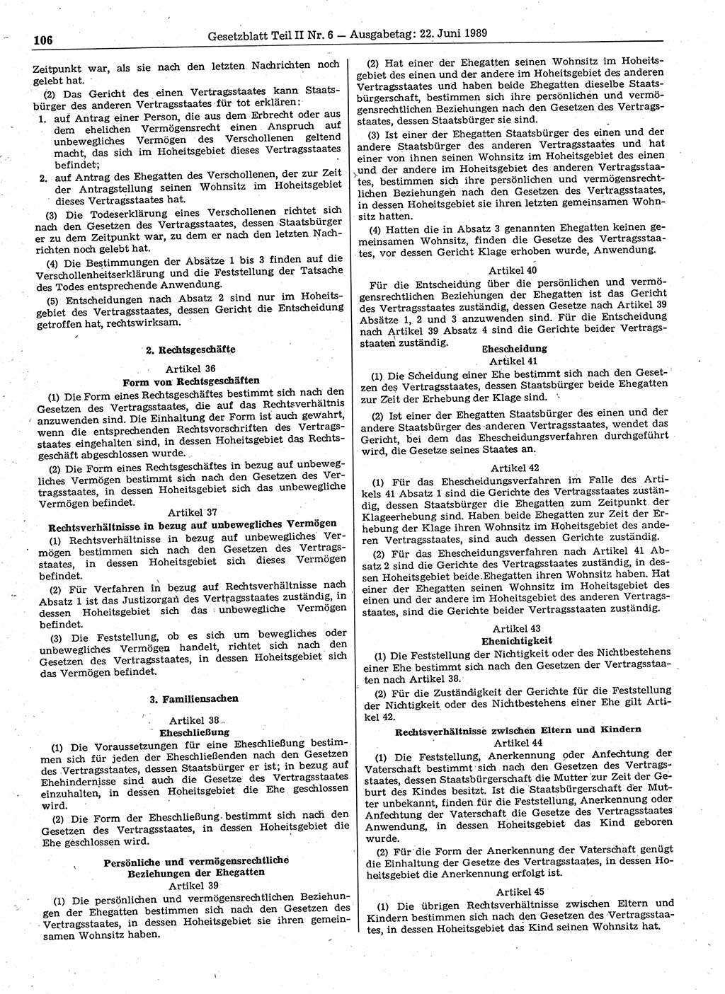 Gesetzblatt (GBl.) der Deutschen Demokratischen Republik (DDR) Teil ⅠⅠ 1989, Seite 106 (GBl. DDR ⅠⅠ 1989, S. 106)