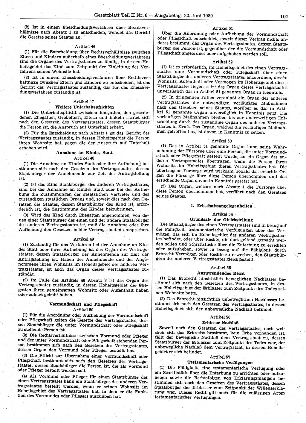 Gesetzblatt (GBl.) der Deutschen Demokratischen Republik (DDR) Teil ⅠⅠ 1989, Seite 107 (GBl. DDR ⅠⅠ 1989, S. 107)