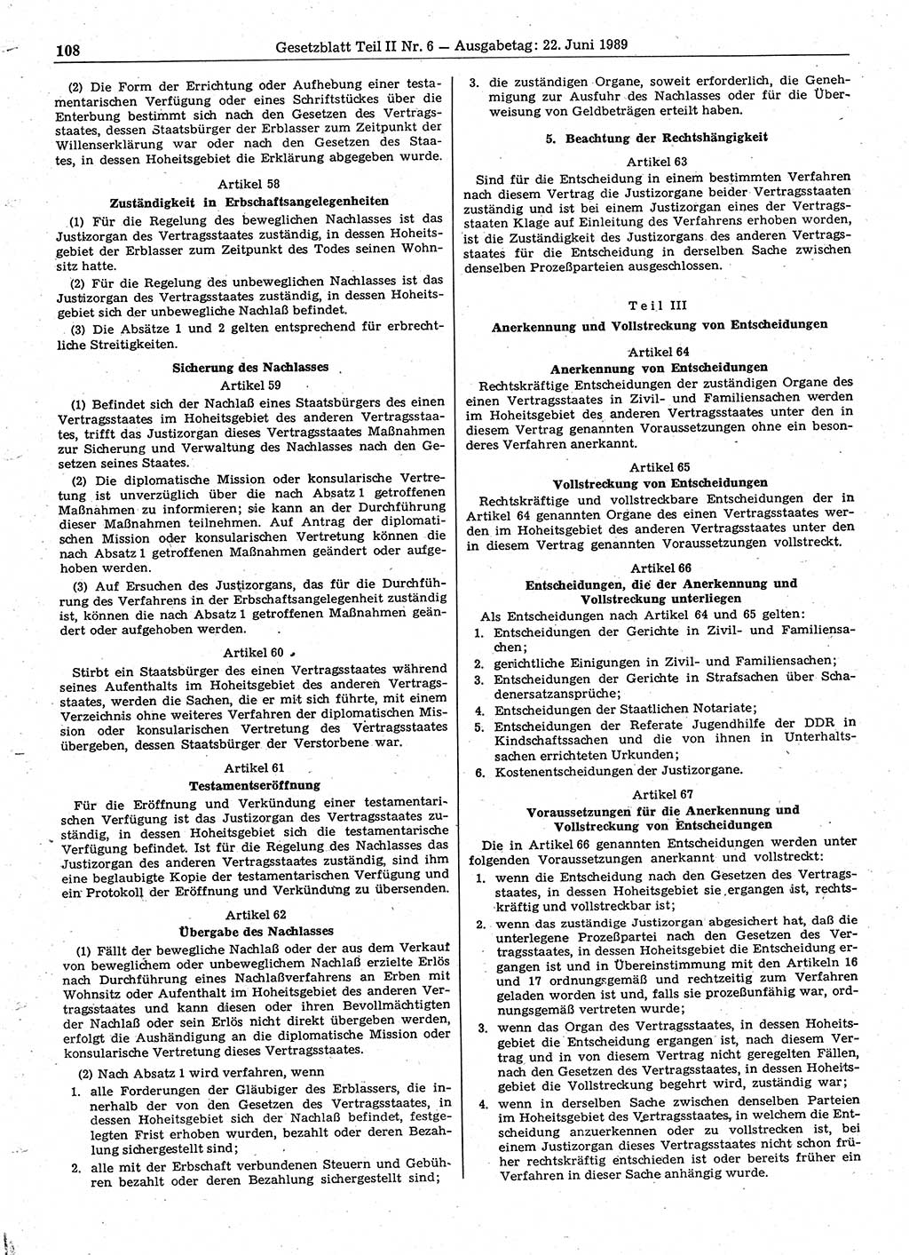 Gesetzblatt (GBl.) der Deutschen Demokratischen Republik (DDR) Teil ⅠⅠ 1989, Seite 108 (GBl. DDR ⅠⅠ 1989, S. 108)