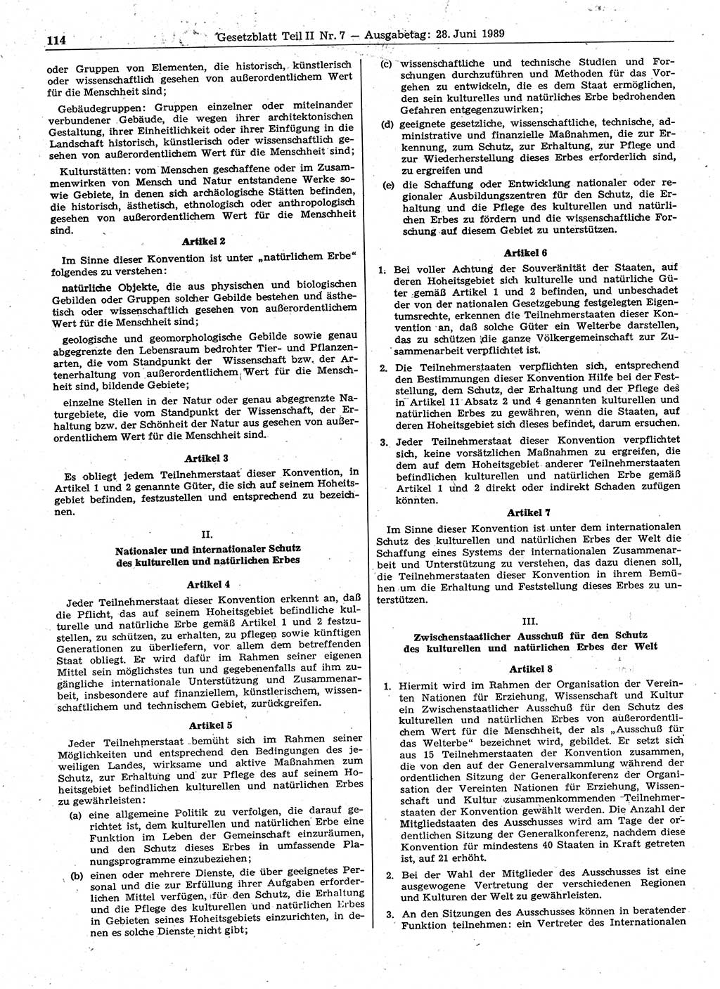 Gesetzblatt (GBl.) der Deutschen Demokratischen Republik (DDR) Teil ⅠⅠ 1989, Seite 114 (GBl. DDR ⅠⅠ 1989, S. 114)