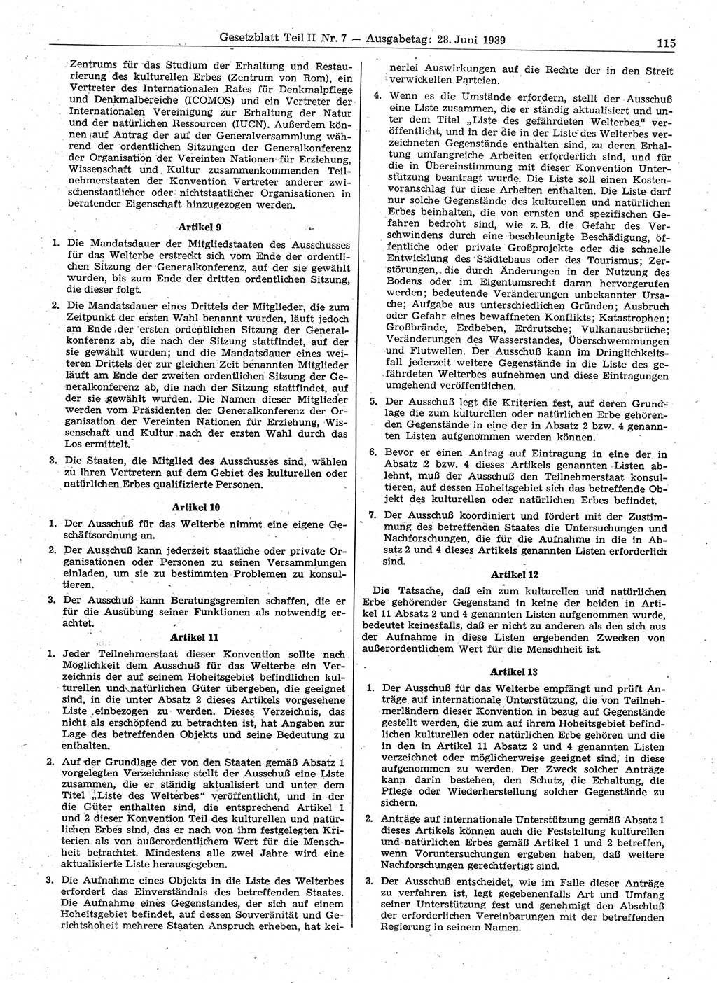 Gesetzblatt (GBl.) der Deutschen Demokratischen Republik (DDR) Teil ⅠⅠ 1989, Seite 115 (GBl. DDR ⅠⅠ 1989, S. 115)