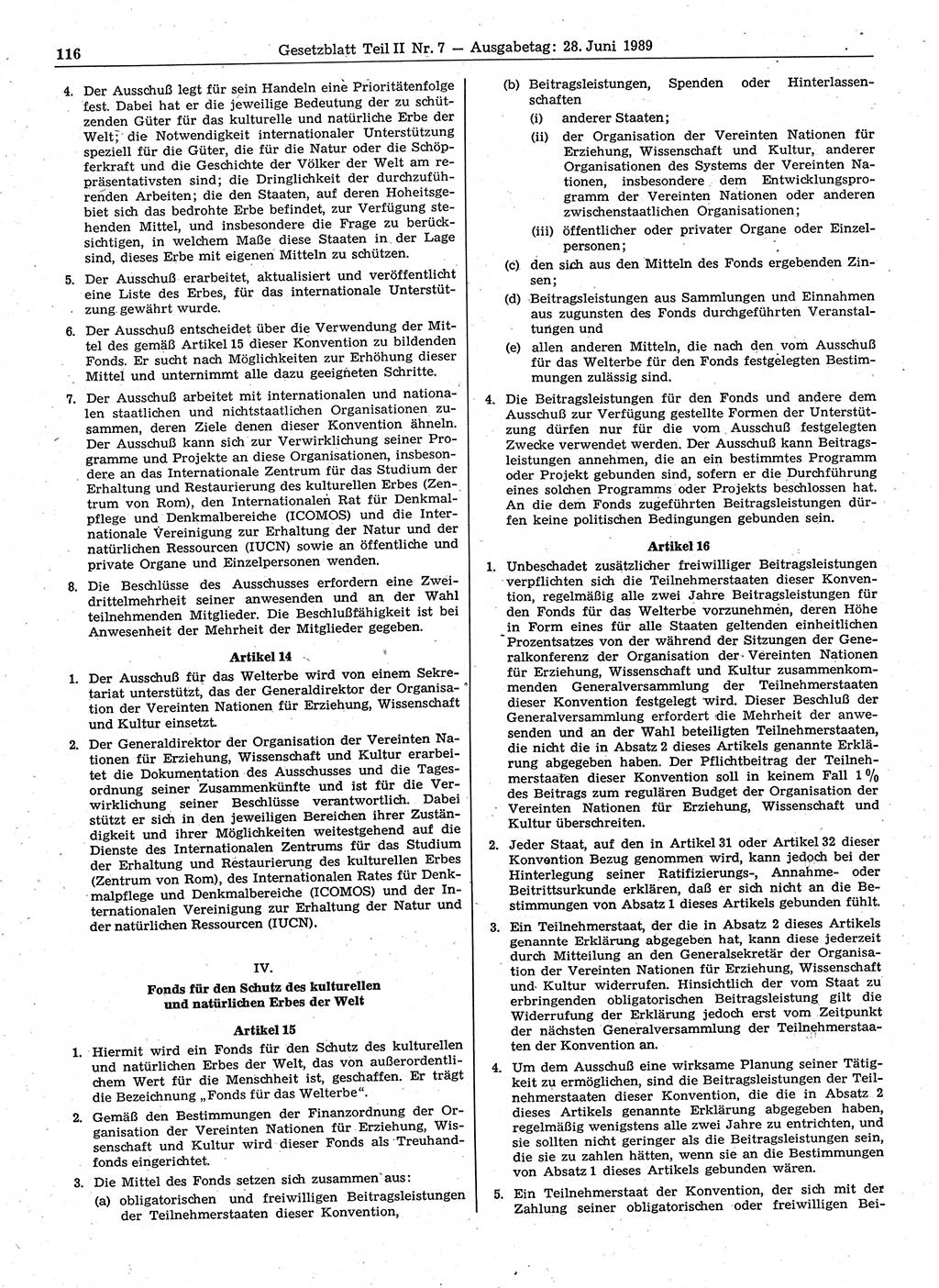 Gesetzblatt (GBl.) der Deutschen Demokratischen Republik (DDR) Teil ⅠⅠ 1989, Seite 116 (GBl. DDR ⅠⅠ 1989, S. 116)