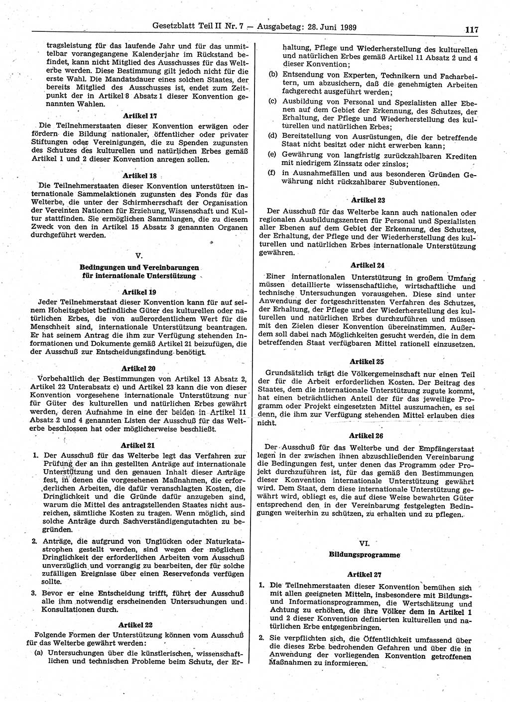 Gesetzblatt (GBl.) der Deutschen Demokratischen Republik (DDR) Teil ⅠⅠ 1989, Seite 117 (GBl. DDR ⅠⅠ 1989, S. 117)